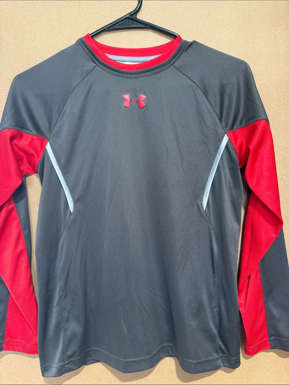 Under Armour Gray and Red Long-Sleeve Athletic Top